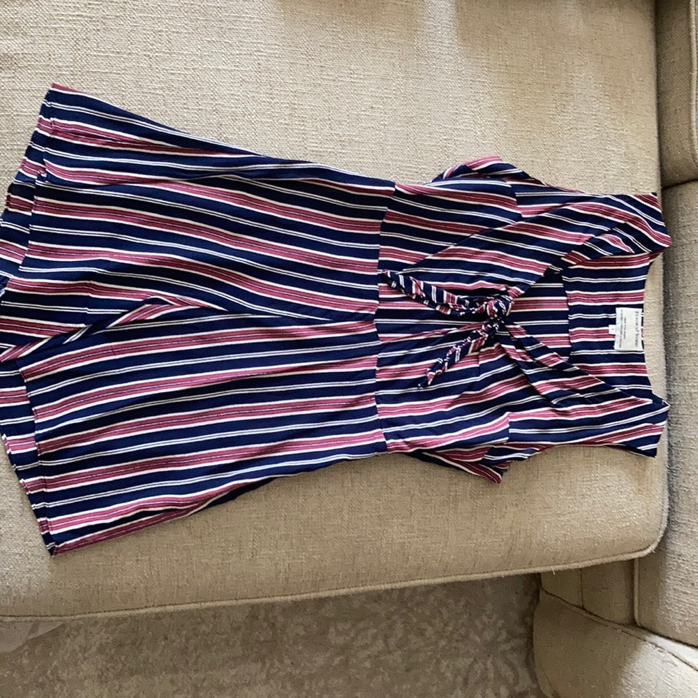 Privacy Please Red Blue Striped Shorts Romper S
